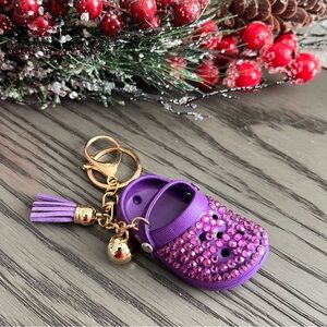 💖 New! Rhinestone Bling Purple Croc Inspired Keychain w Tassel